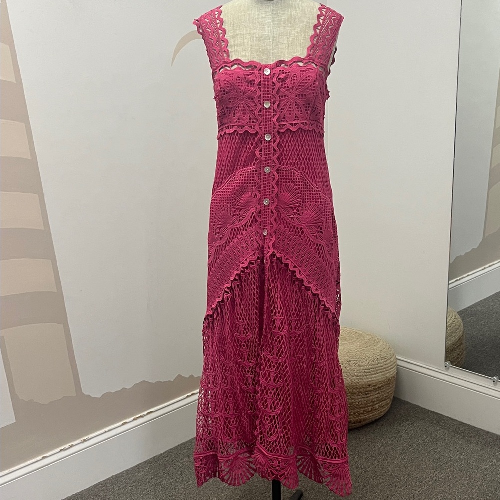 Farm Rio Pink Lace midi Dress
